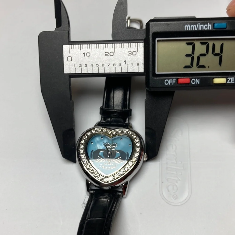 Rovada Claddagh Watch Women Silver Tone Heart blue Dial New Battery black strap